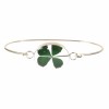 Four Leaf Clover Oval Silver Bangle