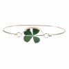 Four Leaf Clover Oval Silver Bangle