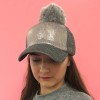 Silver Pom Pom Sequin Cap