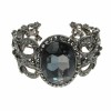 Oval Black Crystal and Silver Cuff