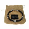 Leather and Stainless Steel 3 Cross Motif Black Bolo Bracelet