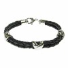 Leather and Stainless Steel 3 Cross Motif Black Bolo Bracelet