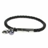 Black Leather and Stainless Steel 5mm Plait Bracelet with Charms
