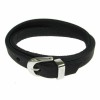 Black Leather and Stainless Steel 10mm Buckle 2 Row Wrap Bracelet