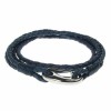 Navy Leather and Stainless Steel 2 Row Wrap Bracelet
