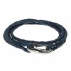 Navy Leather and Stainless Steel 2 Row Wrap Bracelet