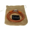 Orange Leather and Stainless Steel 2 Row Wrap Bracelet