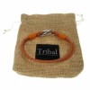 Orange Leather and Stainless Steel 3mm 2 Strand Bracelet