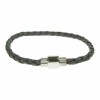 Grey Leather and Stainless Steel 4mm Plait Bracelet