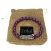 Violet Leather and Stainless Steel Sheath Clasp 10mm Bracelet
