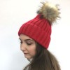 Red Rib Knit Pom Pom Beanie Hat