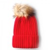 Red Rib Knit Pom Pom Beanie Hat