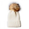 White Rib Knit Pom Pom Beanie Hat