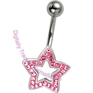 Star Crystal Diamanté Belly Bar Silver Clear Dangly Dangle Pink Rainbow Stars | UK - Foto 5