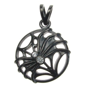 Spider on Cobweb with 2 CZ Balck Steel Pendant