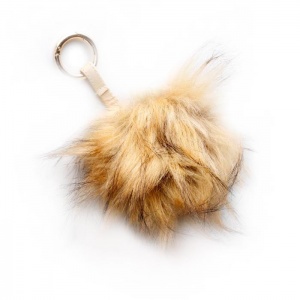 Beige Faux Fur Pom Pom Keyring