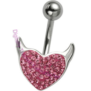 Pink Crystal Devil Heart  - Belly Bar