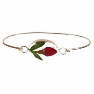 Rose Bud Oval Silver Bangle