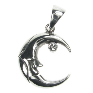 Sleeping Moon and CZ Steel Pendant