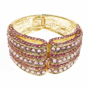 Pink Crystal and Gold Cuff