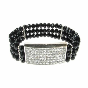 Square Diamante and Black Crystal Bracelet