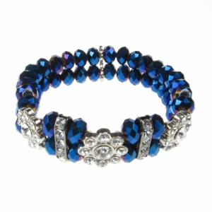 Blue Crystal and Flower Diamante Bracelet