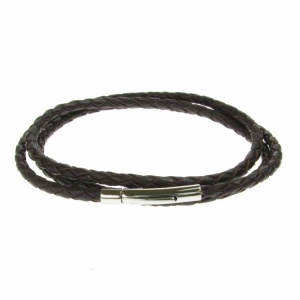 Brown Leather and Stainless Steel 3 Row Wrap Bracelet