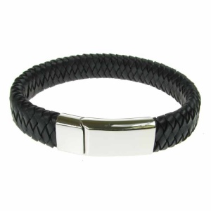 Leather and Stainless Steel Flat Bolo Bracelet