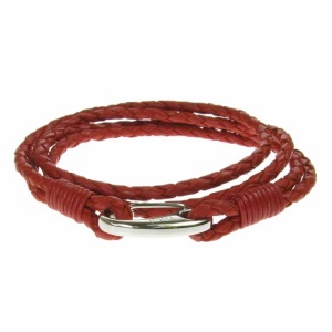 Red Leather and Stainless Steel 2 Row Wrap Bracelet