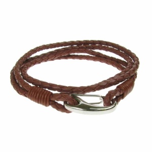 Tan Leather and Stainless Steel 2 Row Wrap Bracelet