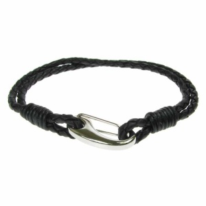 Black Leather and Stainless Steel 3mm 2 Strand Bracelet