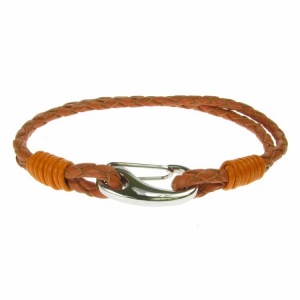 Orange Leather and Stainless Steel 3mm 2 Strand Bracelet