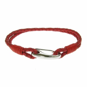 Red Leather and Stainless Steel 3mm 2 Strand Bracelet