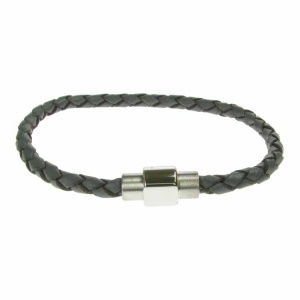 Grey Leather and Stainless Steel 4mm Plait Bracelet