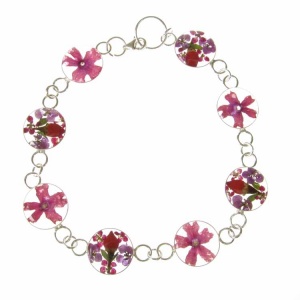 Pink Verbena Round Silver Bracelet