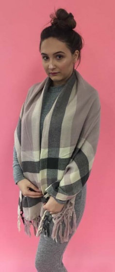 Brown Check Pink and White Woven Scarf