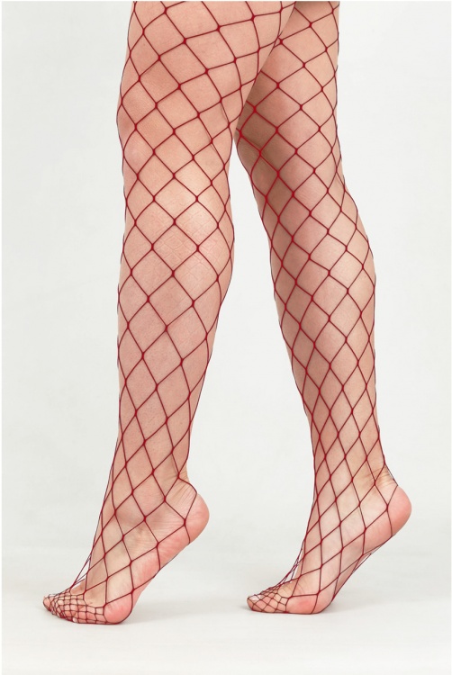 red fishnet thigh highs