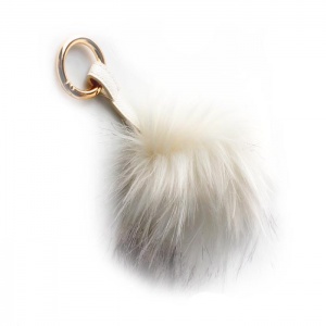 White Faux Fur Pom Pom Keyring