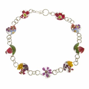 Mixed Flower Round Silver Bracelet