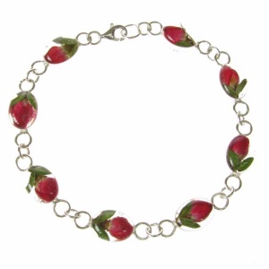 Rose Bud Oval Silver Bracelet