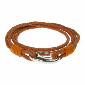 Orange Leather and Stainless Steel 2 Row Wrap Bracelet