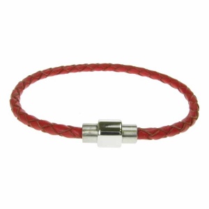 Red Leather and Stainless Steel 4mm Plait Bracelet