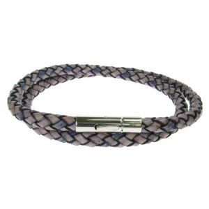 Denim Leather and Stainless Steel 2 Row Wrap Bracelet