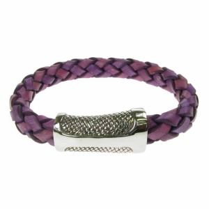 Violet Leather and Stainless Steel Sheath Clasp 10mm Bracelet