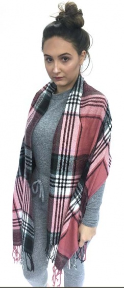 Pink and White Woven Check Scarf
